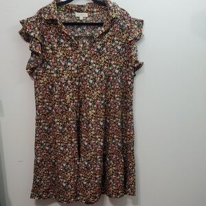 Umgee Black Floral Mini Dress with Ruffle Sleeves